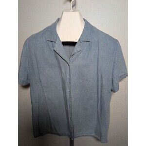 Relativity Womens Light Wash Short Sleeve Button Front Denim Shirt Blouse XL